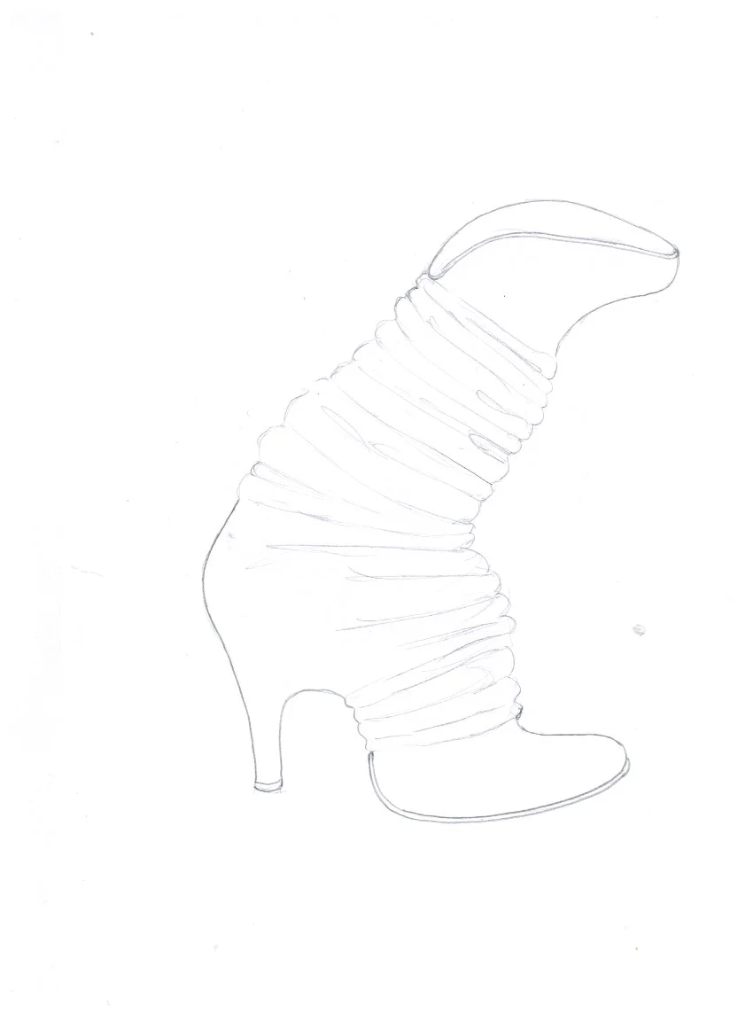 bended shoe Drawing of emotinal sculpture where one takes all responsibily on his shoulders